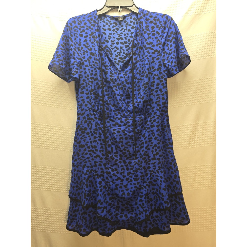 Simply Vera Wang Dress Womens Size Medium Blue Black Short Sleeve Chiffon Tie...